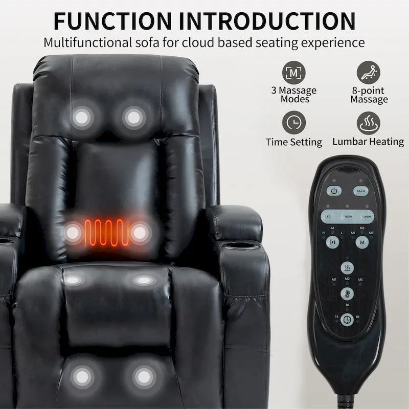 Black Power Lift Recliner with Massage, Heat & Heavy Duty Frame