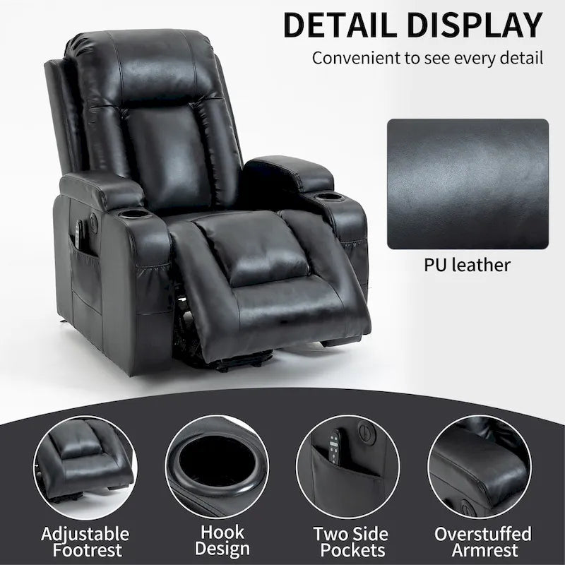 Black Power Lift Recliner with Massage, Heat & Heavy Duty Frame