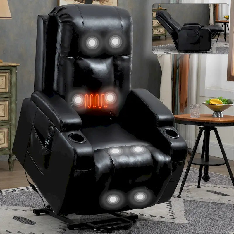 Black Power Lift Recliner with Massage, Heat & Heavy Duty Frame