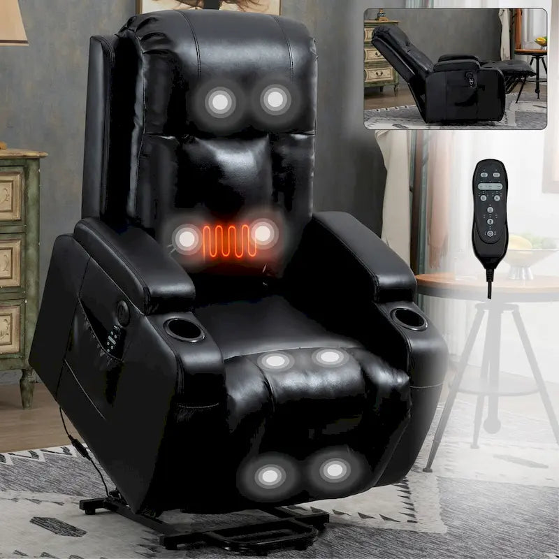 Black Power Lift Recliner with Massage, Heat & Heavy Duty Frame
