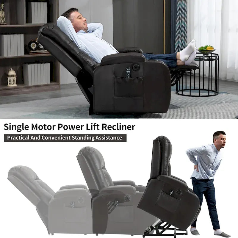 Black Power Lift Recliner with Massage, Heat & Heavy Duty Frame