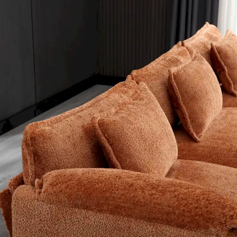 Orange 112.2  L-Shaped 4-Seat Sectional Sofa in Modern Boucle Fabric with Removable Cushions and Detachable Armrests