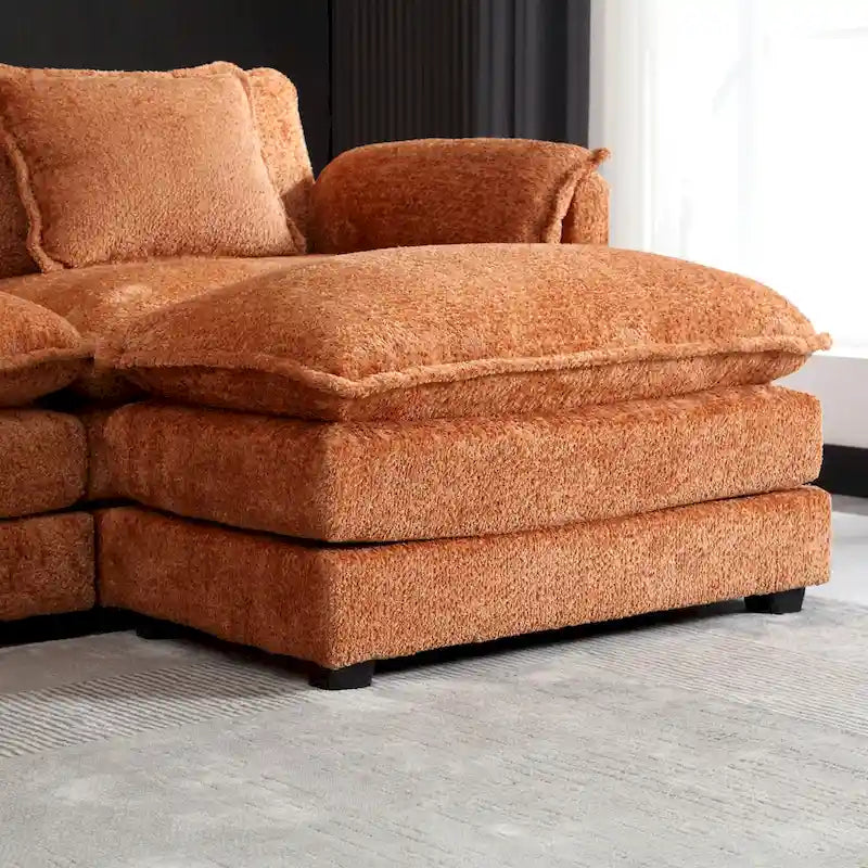 Orange 112.2  L-Shaped 4-Seat Sectional Sofa in Modern Boucle Fabric with Removable Cushions and Detachable Armrests
