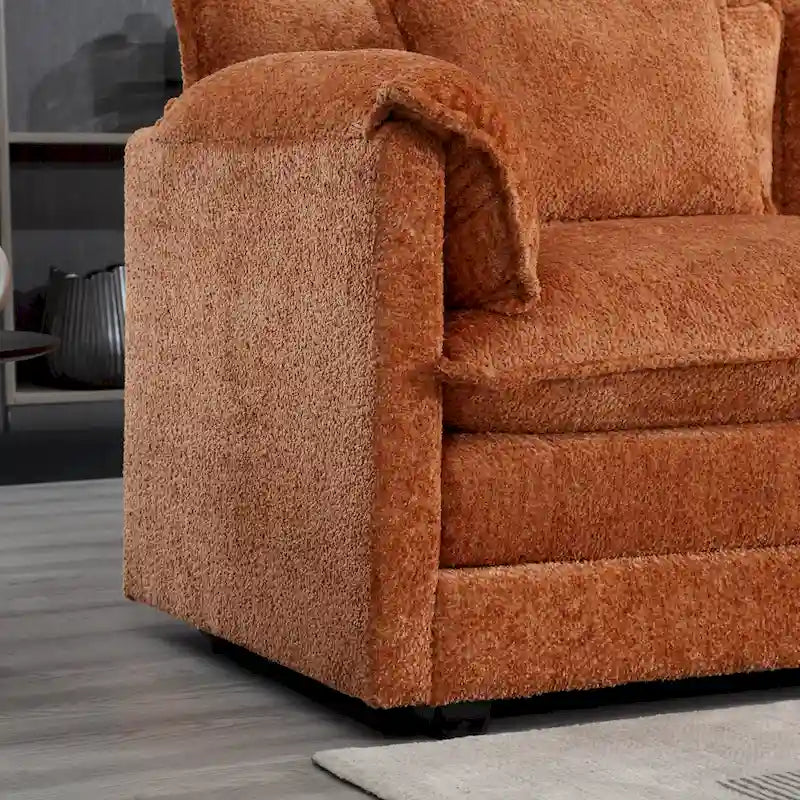 Orange 112.2  L-Shaped 4-Seat Sectional Sofa in Modern Boucle Fabric with Removable Cushions and Detachable Armrests