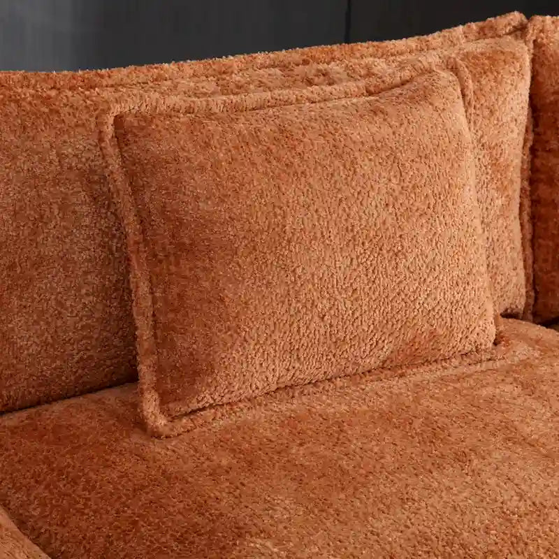 Orange 112.2  L-Shaped 4-Seat Sectional Sofa in Modern Boucle Fabric with Removable Cushions and Detachable Armrests