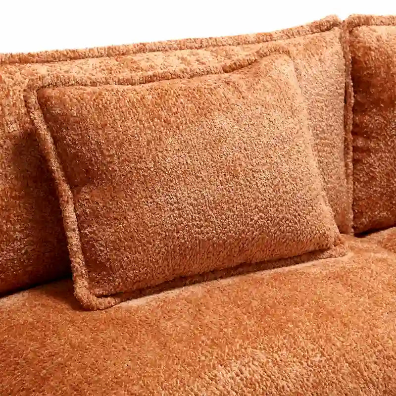 Orange 112.2  L-Shaped 4-Seat Sectional Sofa in Modern Boucle Fabric with Removable Cushions and Detachable Armrests