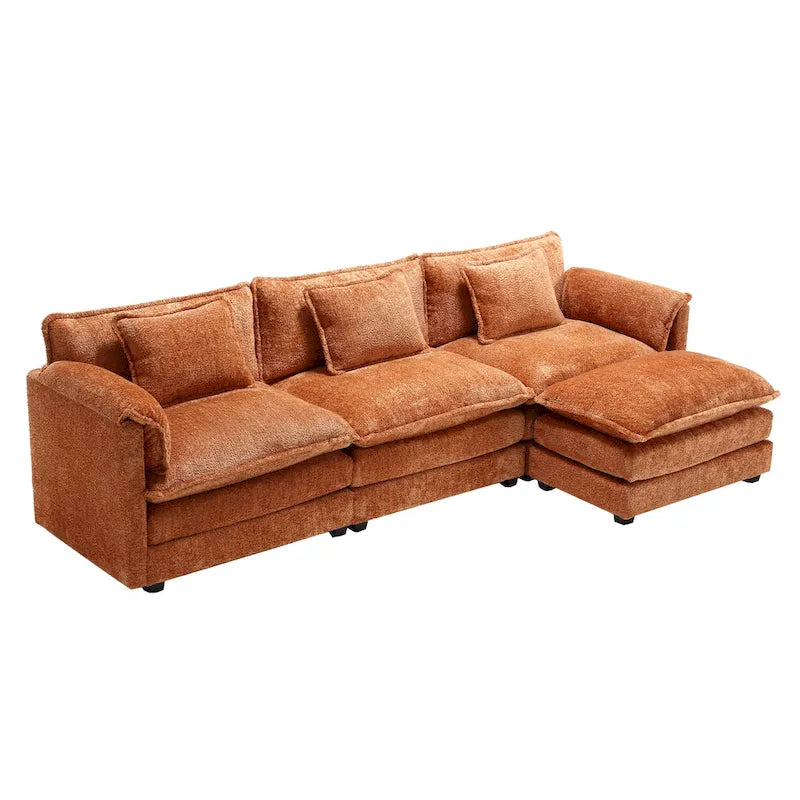Orange 112.2  L-Shaped 4-Seat Sectional Sofa in Modern Boucle Fabric with Removable Cushions and Detachable Armrests