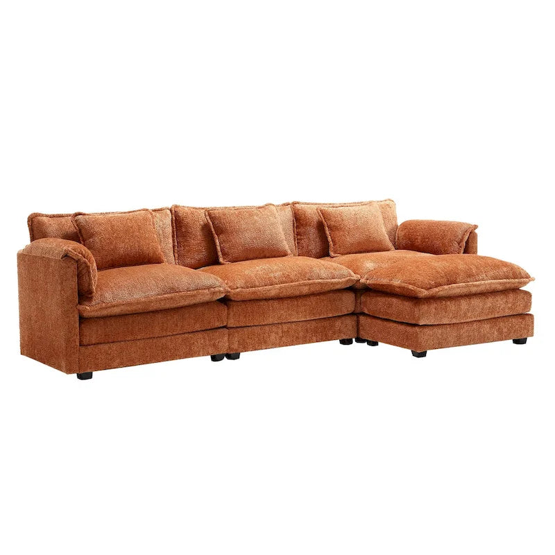 Orange 112.2  L-Shaped 4-Seat Sectional Sofa in Modern Boucle Fabric with Removable Cushions and Detachable Armrests