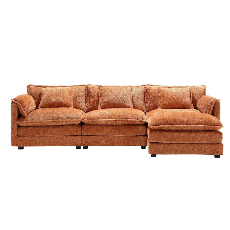 Orange 112.2  L-Shaped 4-Seat Sectional Sofa in Modern Boucle Fabric with Removable Cushions and Detachable Armrests