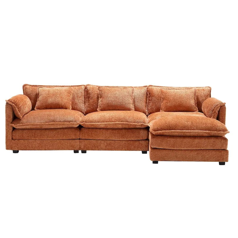 Orange 112.2  L-Shaped 4-Seat Sectional Sofa in Modern Boucle Fabric with Removable Cushions and Detachable Armrests
