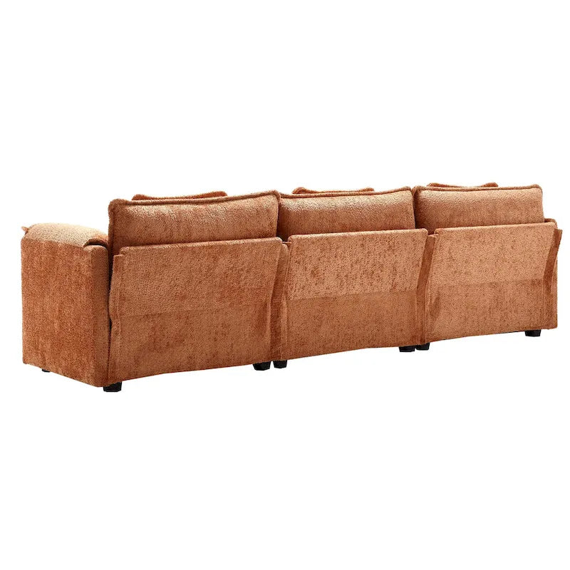 Orange 112.2  L-Shaped 4-Seat Sectional Sofa in Modern Boucle Fabric with Removable Cushions and Detachable Armrests