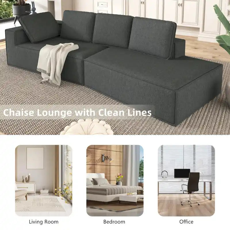 Grey 125  Modern 4-Seat Chaise Lounge Sofa for Living Room Relaxation, Indoor Sleeper