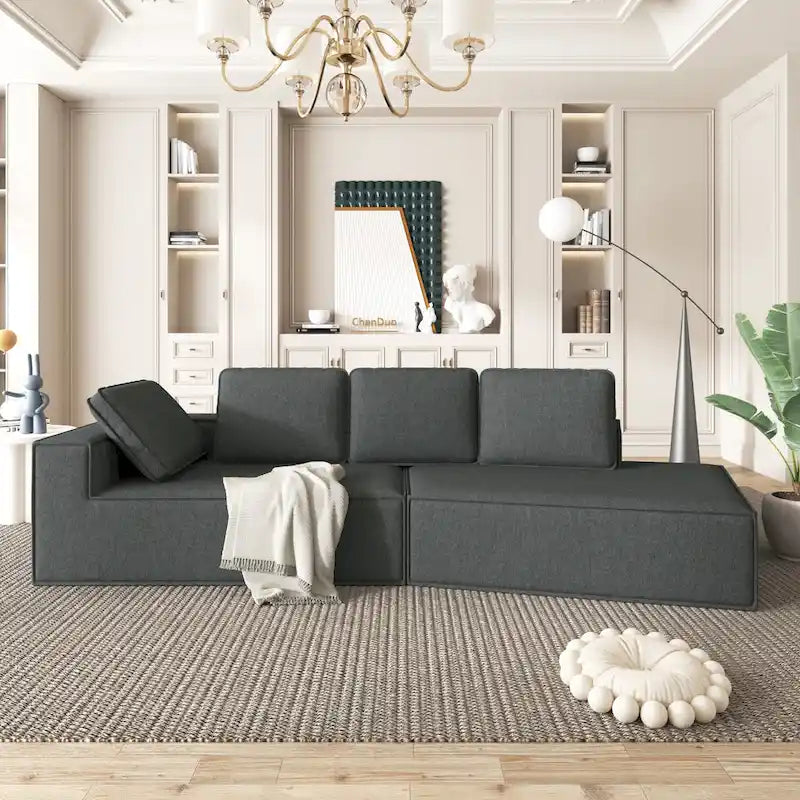 Grey 125  Modern 4-Seat Chaise Lounge Sofa for Living Room Relaxation, Indoor Sleeper
