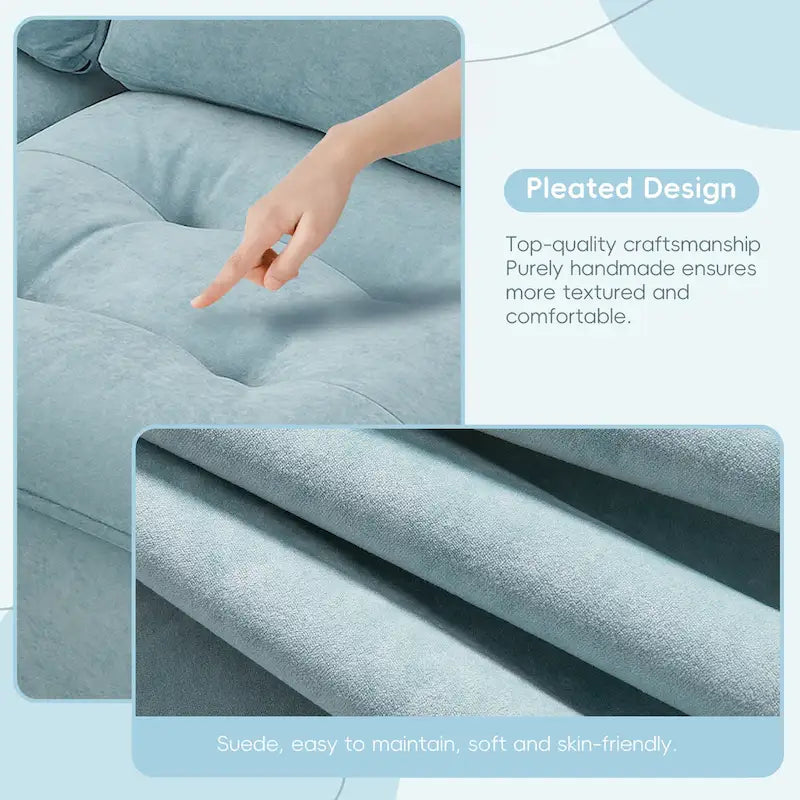 Blue 100  L-Shaped Convertible 4-Seat Sectional Sofa with Removable Ottoman and Matching Pillows, Ideal for Living Room Use