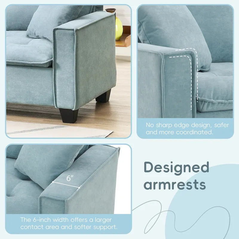 Blue 100  L-Shaped Convertible 4-Seat Sectional Sofa with Removable Ottoman and Matching Pillows, Ideal for Living Room Use