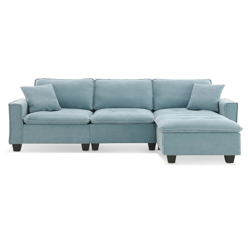 Blue 100  L-Shaped Convertible 4-Seat Sectional Sofa with Removable Ottoman and Matching Pillows, Ideal for Living Room Use