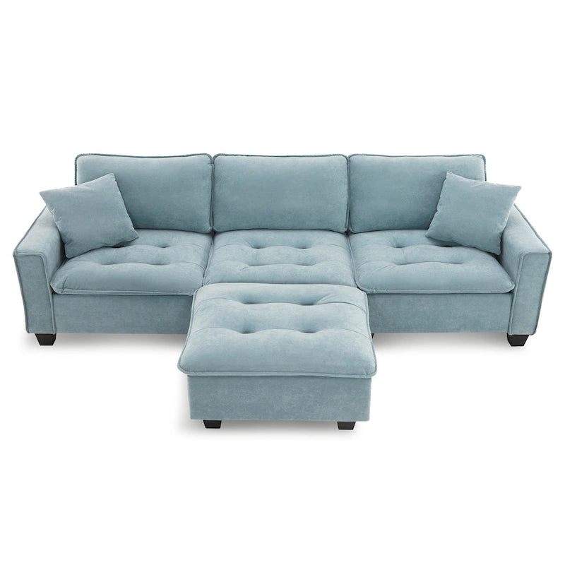 Blue 100  L-Shaped Convertible 4-Seat Sectional Sofa with Removable Ottoman and Matching Pillows, Ideal for Living Room Use