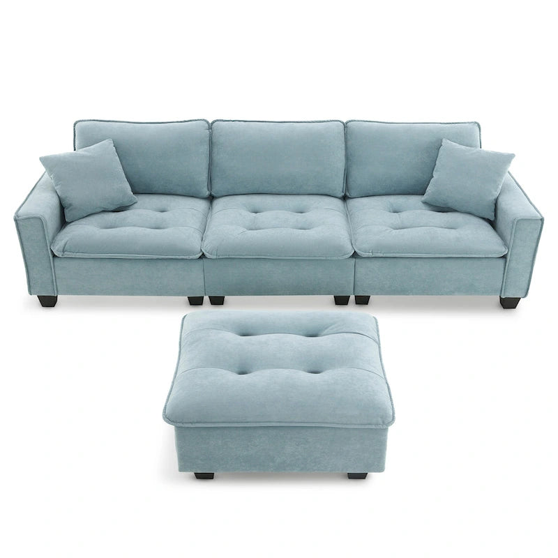 Blue 100  L-Shaped Convertible 4-Seat Sectional Sofa with Removable Ottoman and Matching Pillows, Ideal for Living Room Use