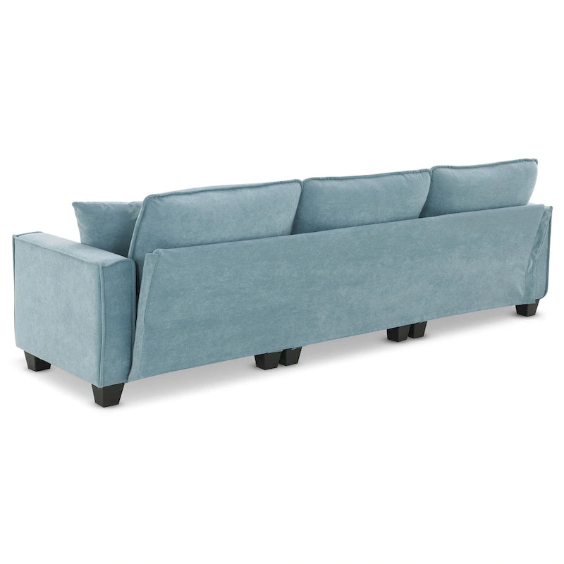 Blue 100  L-Shaped Convertible 4-Seat Sectional Sofa with Removable Ottoman and Matching Pillows, Ideal for Living Room Use