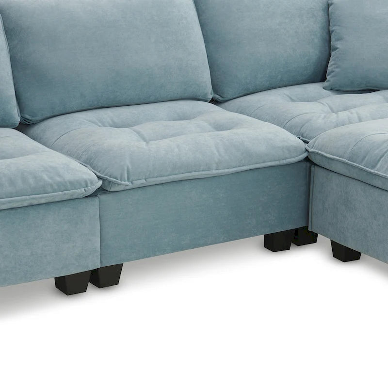 Blue 100  L-Shaped Convertible 4-Seat Sectional Sofa with Removable Ottoman and Matching Pillows, Ideal for Living Room Use