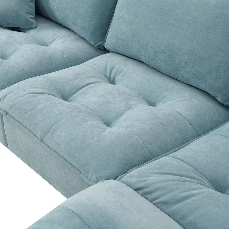 Blue 100  L-Shaped Convertible 4-Seat Sectional Sofa with Removable Ottoman and Matching Pillows, Ideal for Living Room Use