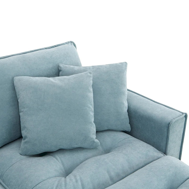 Blue 100  L-Shaped Convertible 4-Seat Sectional Sofa with Removable Ottoman and Matching Pillows, Ideal for Living Room Use