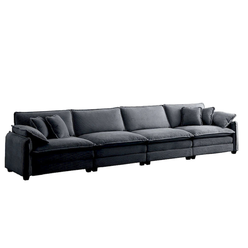Grey 150  Corduroy 4-Seater Modular Sectional Sofa, 6 Pillows & Free Combination