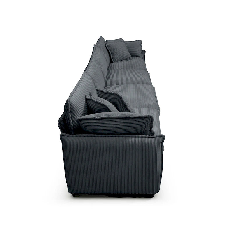 Grey 150  Corduroy 4-Seater Modular Sectional Sofa, 6 Pillows & Free Combination