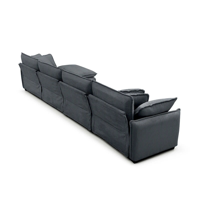 Grey 150  Corduroy 4-Seater Modular Sectional Sofa, 6 Pillows & Free Combination
