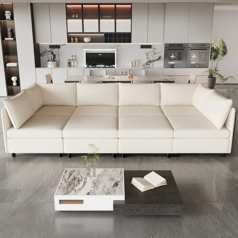 Beige 129  Convertible 8-Seater Modular Sofa with Storage