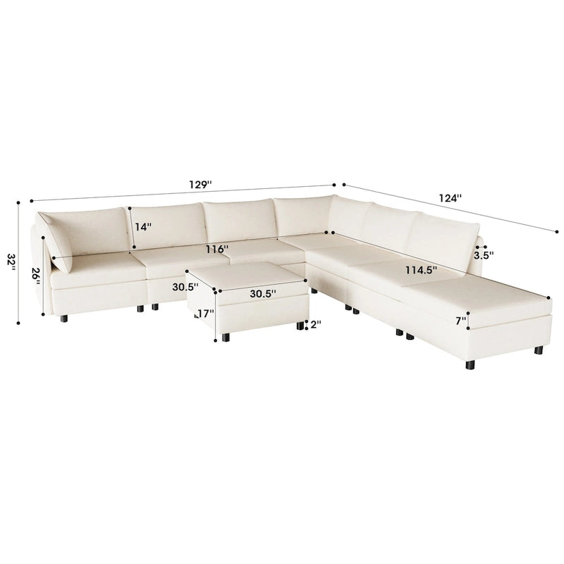 Beige 129  Convertible 8-Seater Modular Sofa with Storage
