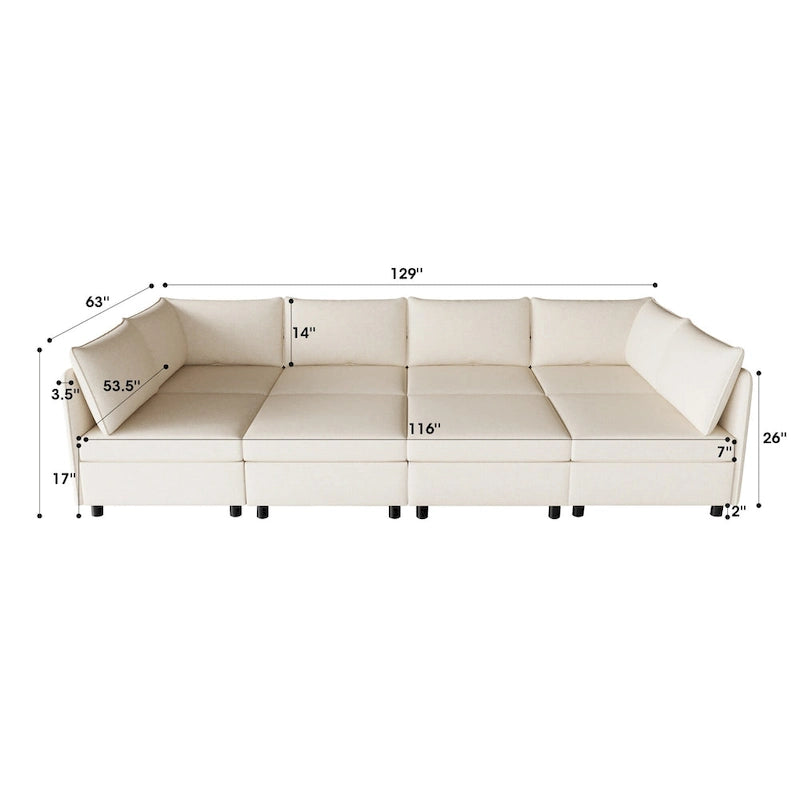 Beige 129  Convertible 8-Seater Modular Sofa with Storage