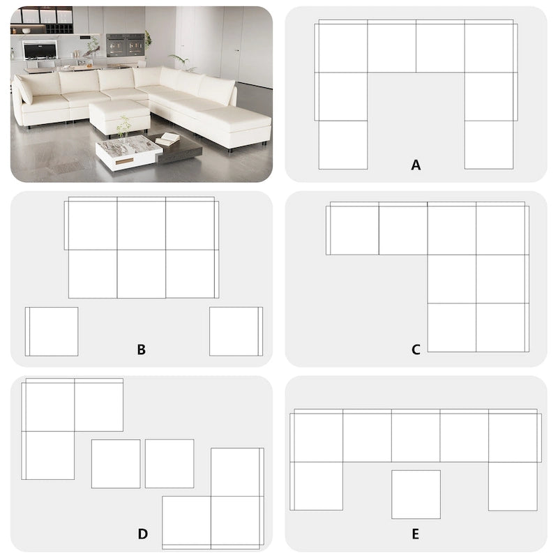 Beige 129  Convertible 8-Seater Modular Sofa with Storage
