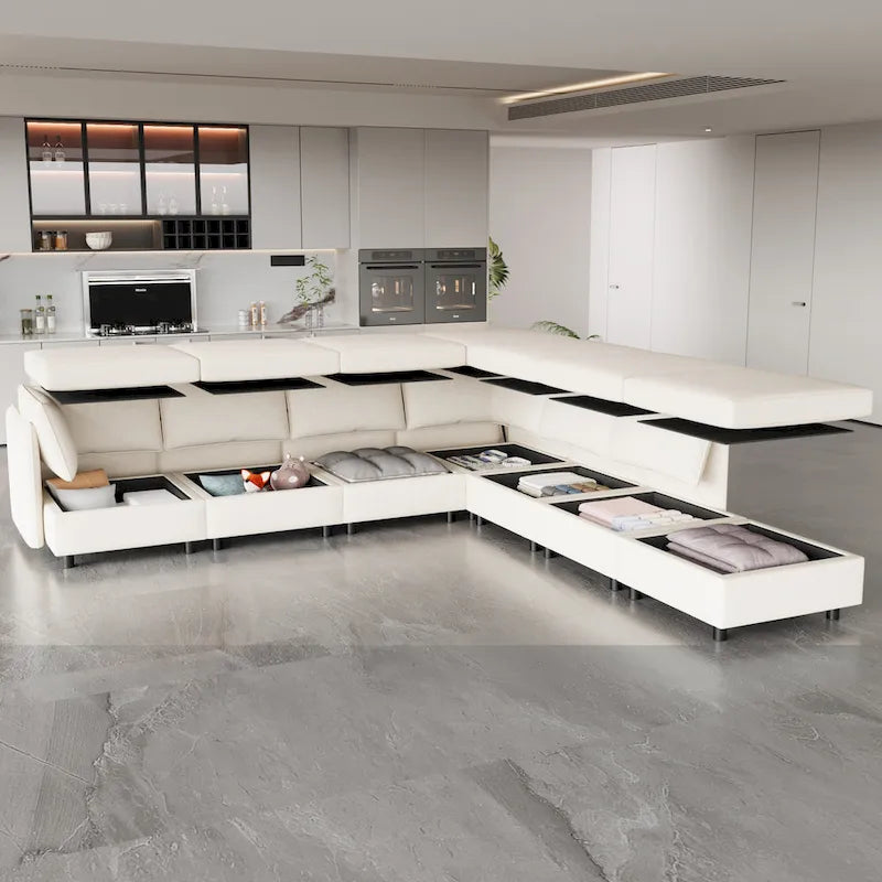 Beige 129  Convertible 8-Seater Modular Sofa with Storage