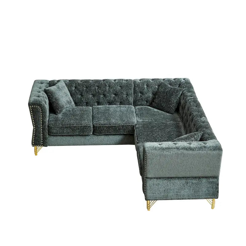 Green 81.5  Chenille L-Shaped 5-Seat Sofa