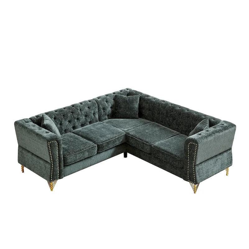 Green 81.5  Chenille L-Shaped 5-Seat Sofa