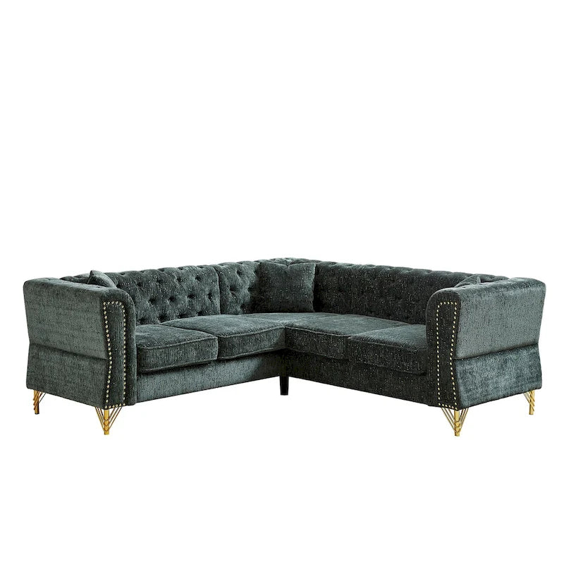 Green 81.5  Chenille L-Shaped 5-Seat Sofa
