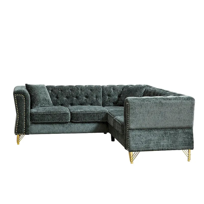 Green 81.5  Chenille L-Shaped 5-Seat Sofa