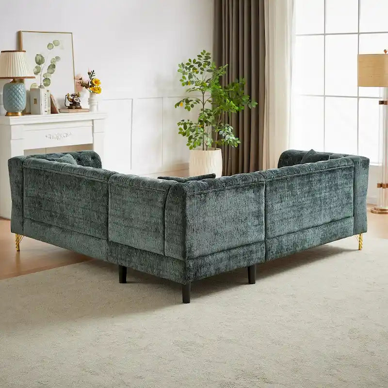Green 81.5  Chenille L-Shaped 5-Seat Sofa