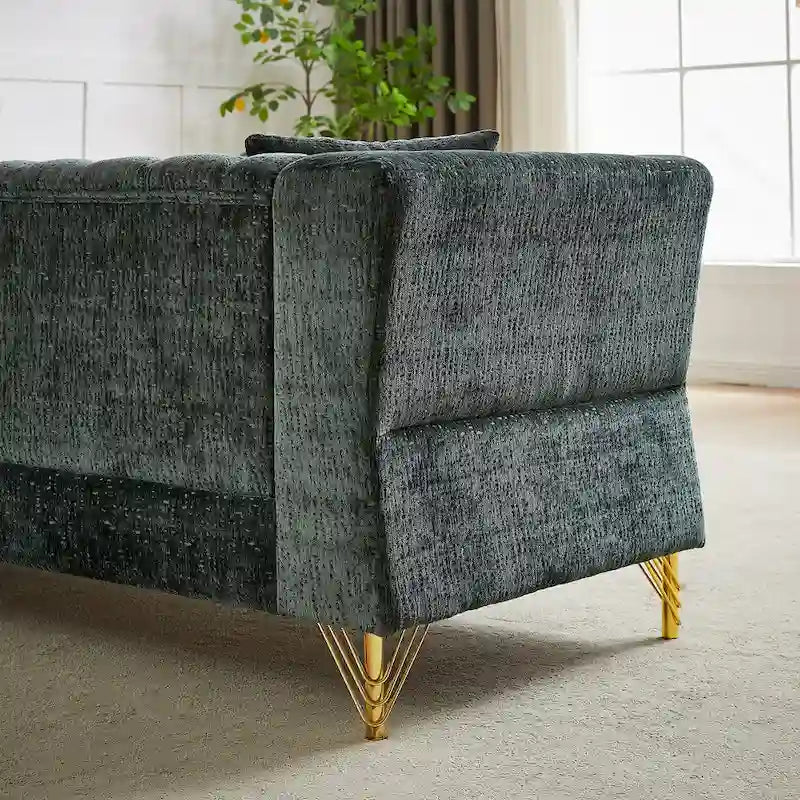 Green 81.5  Chenille L-Shaped 5-Seat Sofa