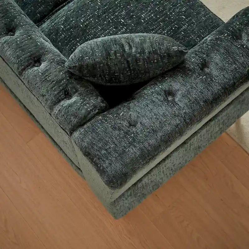 Green 81.5  Chenille L-Shaped 5-Seat Sofa