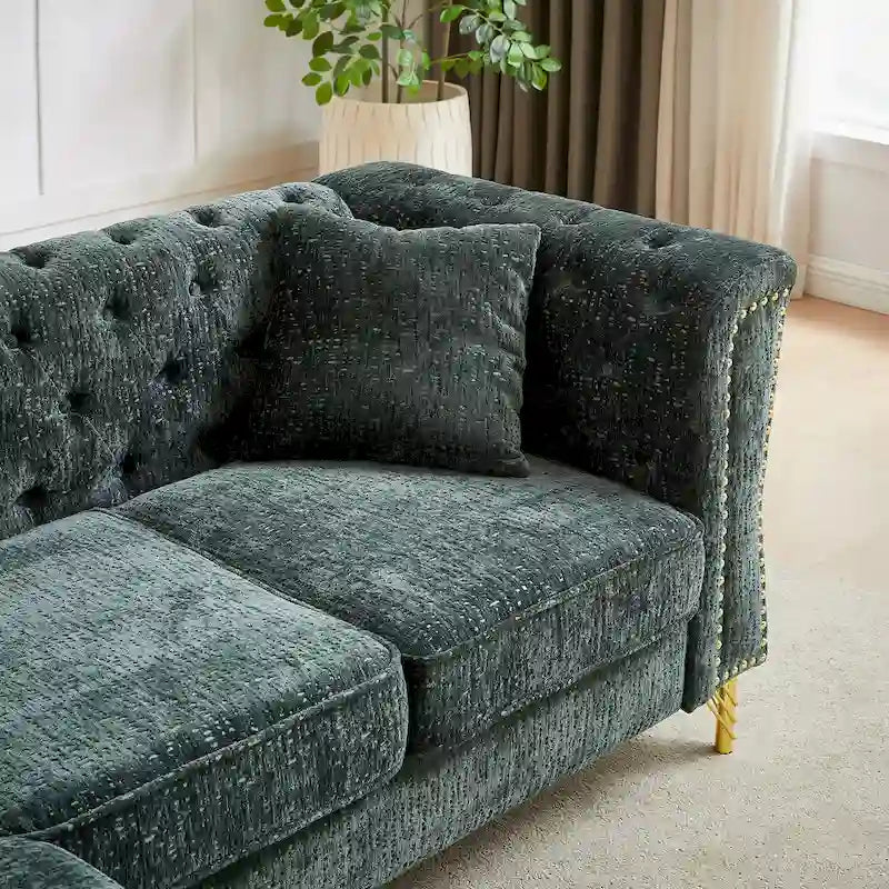 Green 81.5  Chenille L-Shaped 5-Seat Sofa