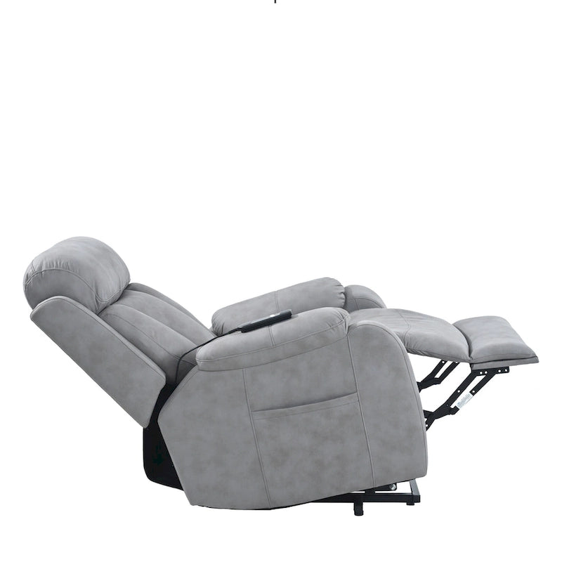 Grey Fabric Power Lift Recliner Chair for Elderly, with Remote Control, Overstuffed Cushion, Side Pocket, and Heavy-Duty Frame