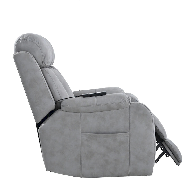 Grey Fabric Power Lift Recliner Chair for Elderly, with Remote Control, Overstuffed Cushion, Side Pocket, and Heavy-Duty Frame