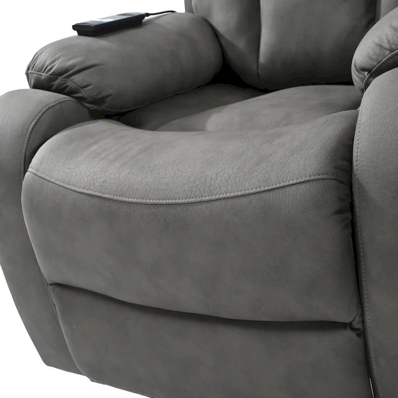 Grey Fabric Power Lift Recliner Chair for Elderly, with Remote Control, Overstuffed Cushion, Side Pocket, and Heavy-Duty Frame