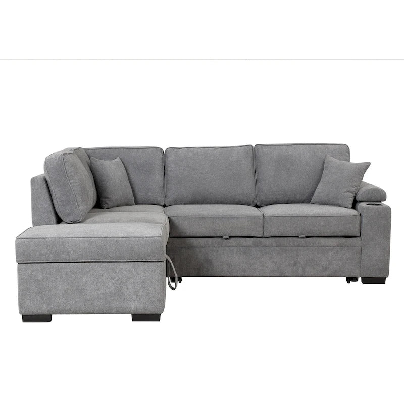 84.75 L-Shaped 5 Seater Sectional Sofa with Storage Ottoman, 2-in-1 Pull-Out Couch for Living Room