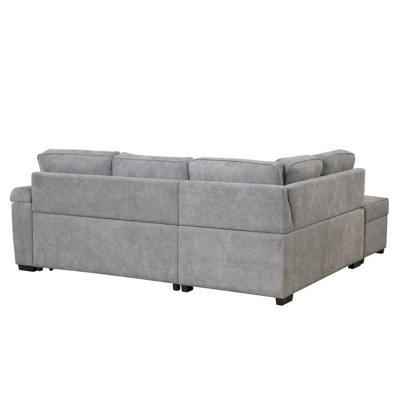 84.75 L-Shaped 5 Seater Sectional Sofa with Storage Ottoman, 2-in-1 Pull-Out Couch for Living Room