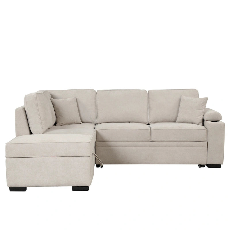 84.75 L-Shaped 5 Seater Sectional Sofa with Storage Ottoman, 2-in-1 Pull-Out Couch for Living Room