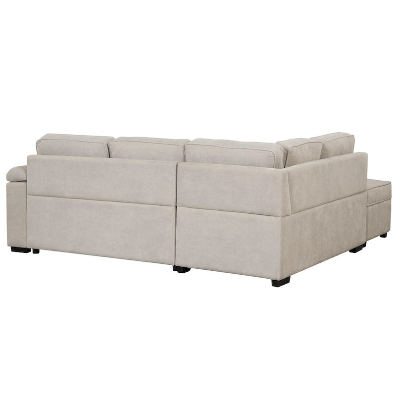 84.75 L-Shaped 5 Seater Sectional Sofa with Storage Ottoman, 2-in-1 Pull-Out Couch for Living Room