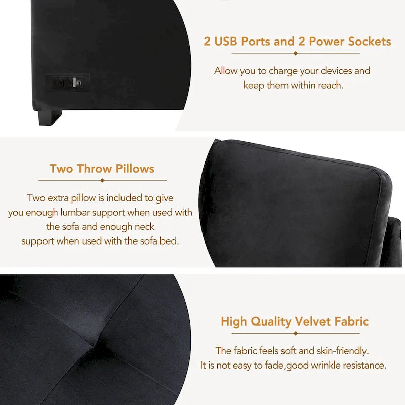 84.75  L-Shape 5 Seat Sectional Sofa with Pull-Out Bed, Storage Ottoman, Hidden Arm Storage & USB Charging